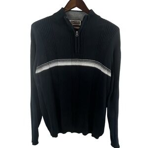 Route 66 Men's Large Sweater Gray White Stripe 1/4 Zip Ribbed Knit Pullover